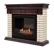 Каминокомплект: Биокамин Firelight BFP/P-2520, портал Bricks 25 камень бежевый, шпон темный дуб